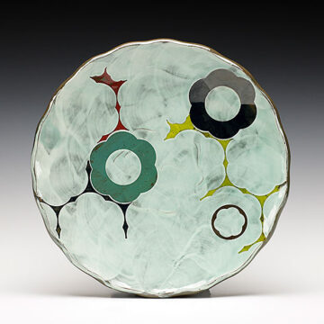 Dinner Plate, chocolate brown stoneware, stencils, slip, oxidation, d 10”, 2020