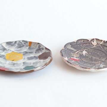 Set of Four Snack Plates, stonewares, stencils, slip, oxidation, d 6” each, 2021