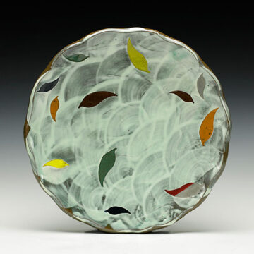 Dinner Plate, chocolate Brown Stoneware, stencils, slip, oxidation, d 10”, 2020