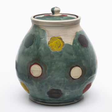 Green Storage Jar, stoneware, stencils, terra sigillata, oxidation, height 11”, 2020