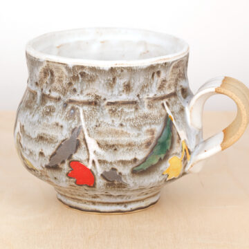 Cup with Imaginary Flowers, stoneware, stencils, slip, oxidation, h 4”, 2020